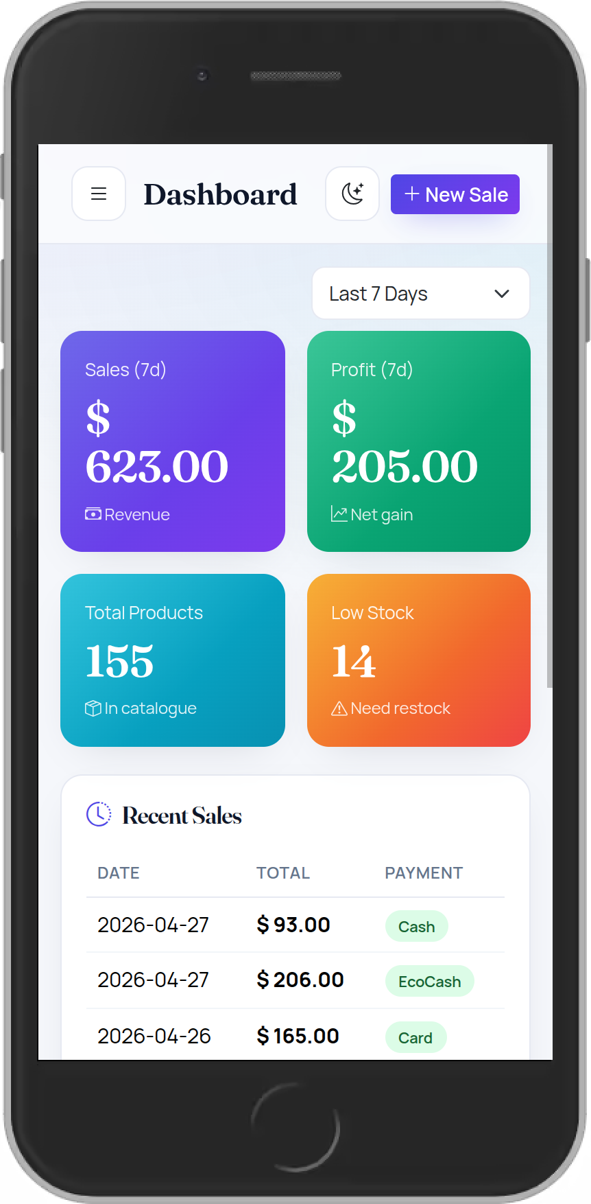 NexxaStock POS on phone