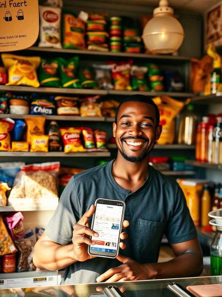 Tuckshop owner using NexxaStock on a phone
